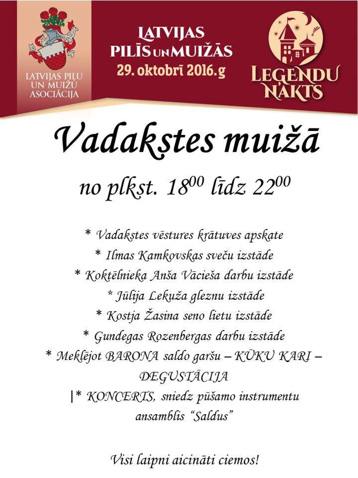 LEĢENDU NAKTS Vadakstes muižā 29.10. 2016 